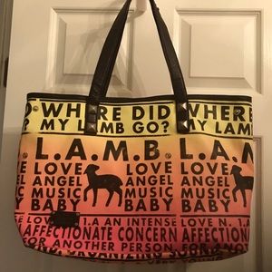 Rare L.A.M.B. Huntley Shoulder Vintage Tote Bag Neon Rasta Ombre Gwen Stefani